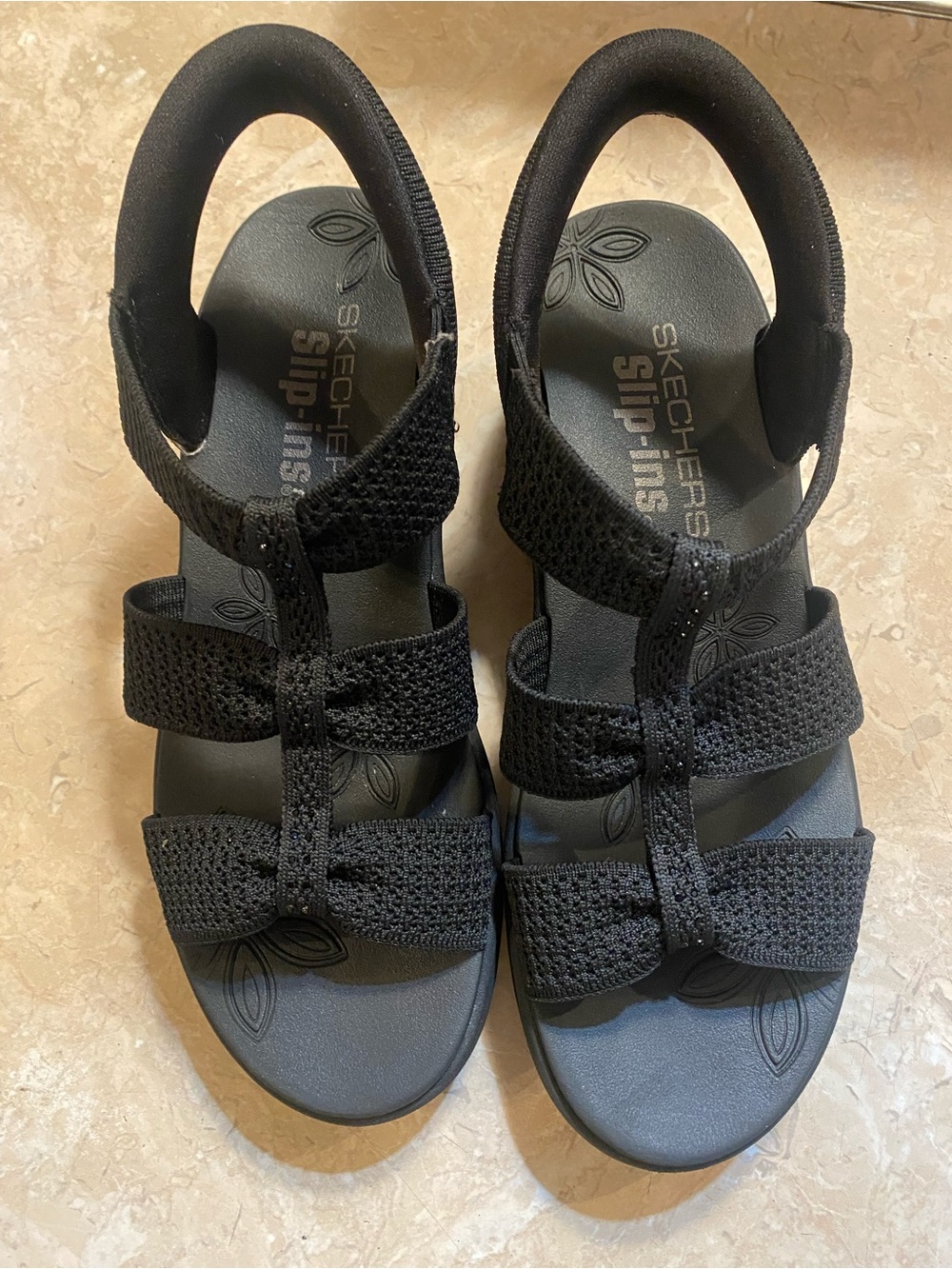 Skechers Black Women's Triple-Strap Comfort Sandals